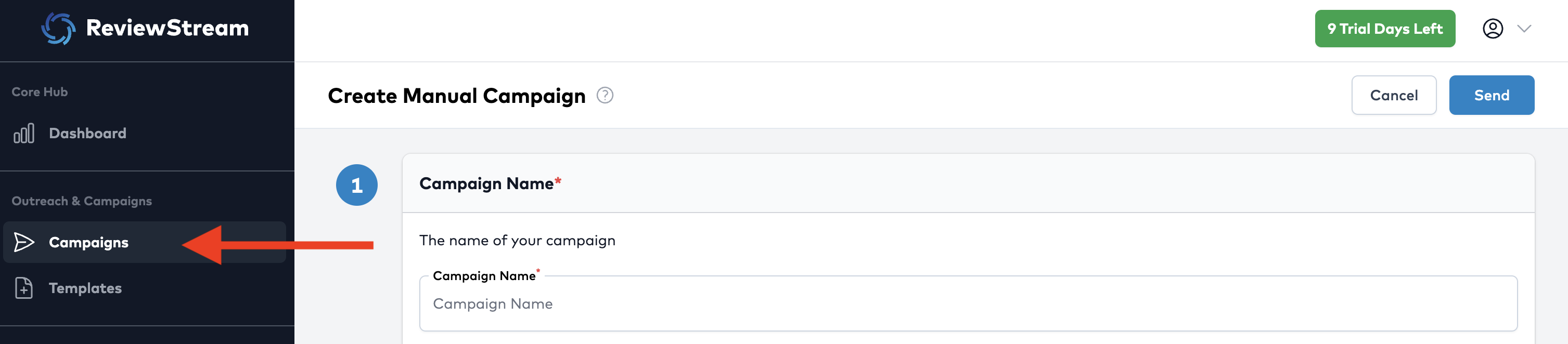 Select &quot;Campaigns&quot; in left-hand navigation