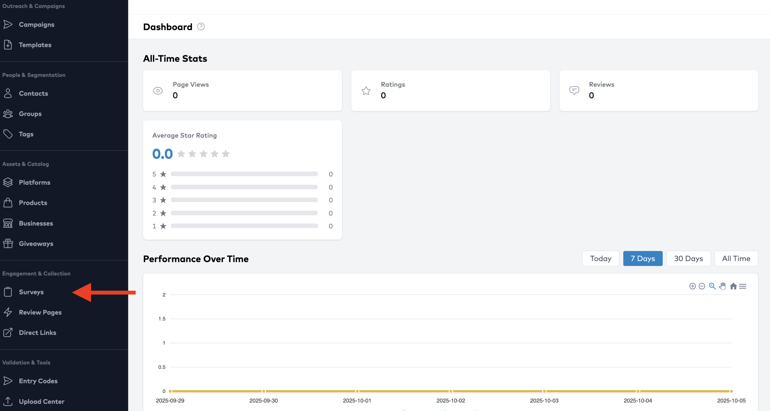 Select &quot;Surveys&quot; in left-hand navigation