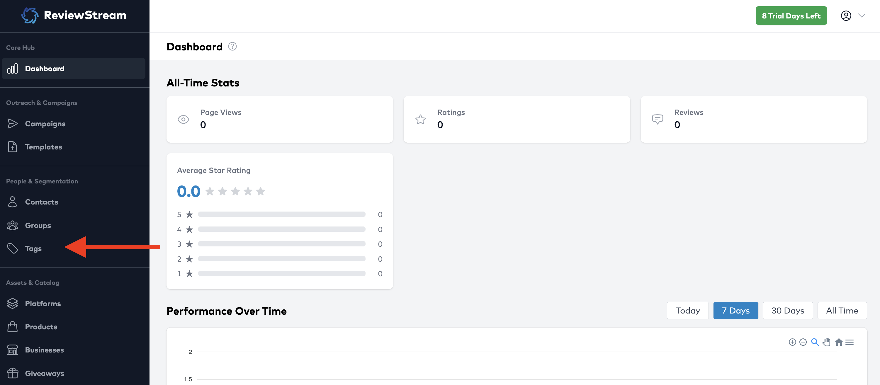 Select &quot;Tags&quot; in left-hand navigation